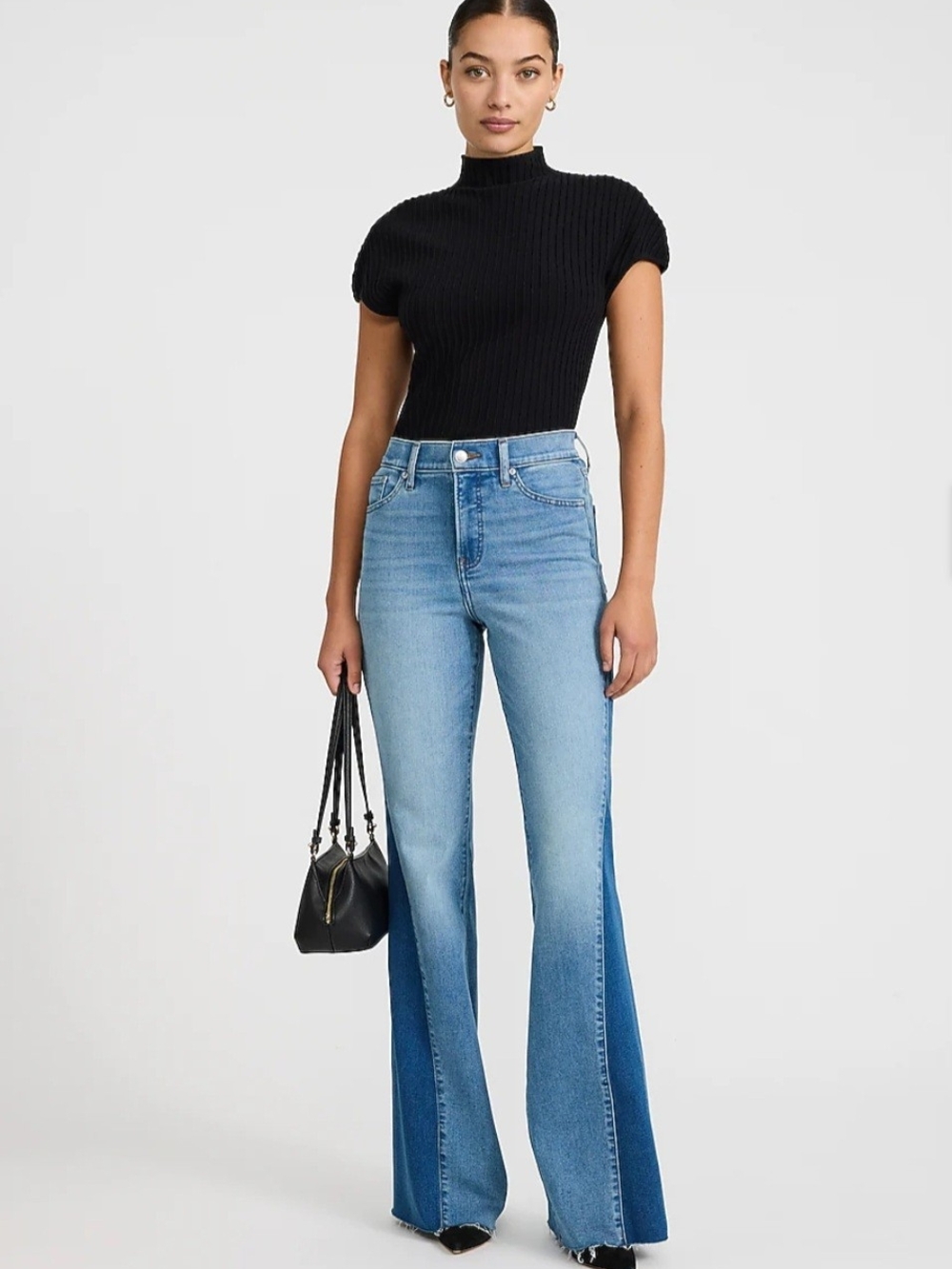 Express High Waisted Two Tone Side FlexX Hyper Stretch 70s Flare Jeans